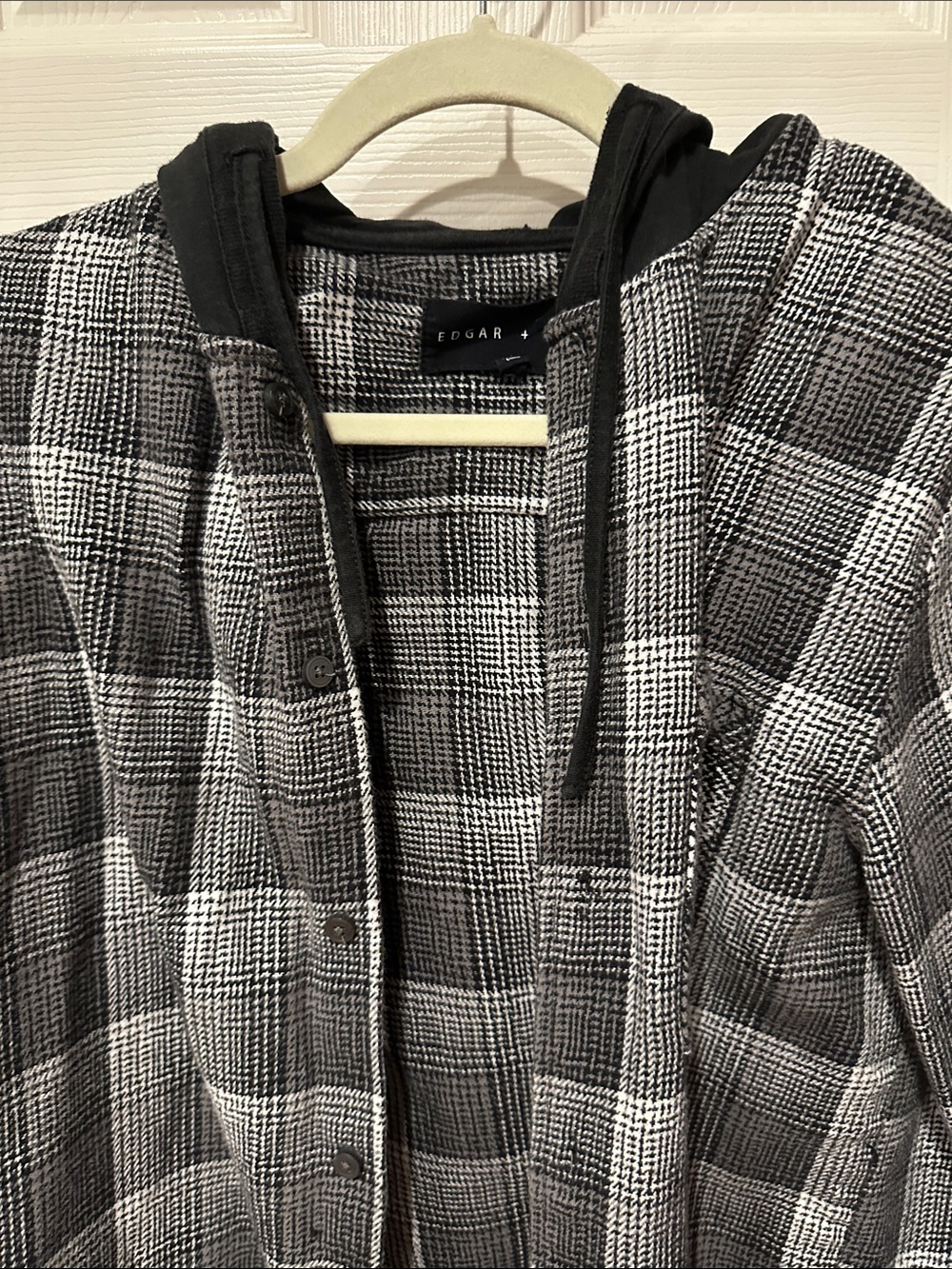 EDGAR Black & White Plaid Hooded Shirt Jacket